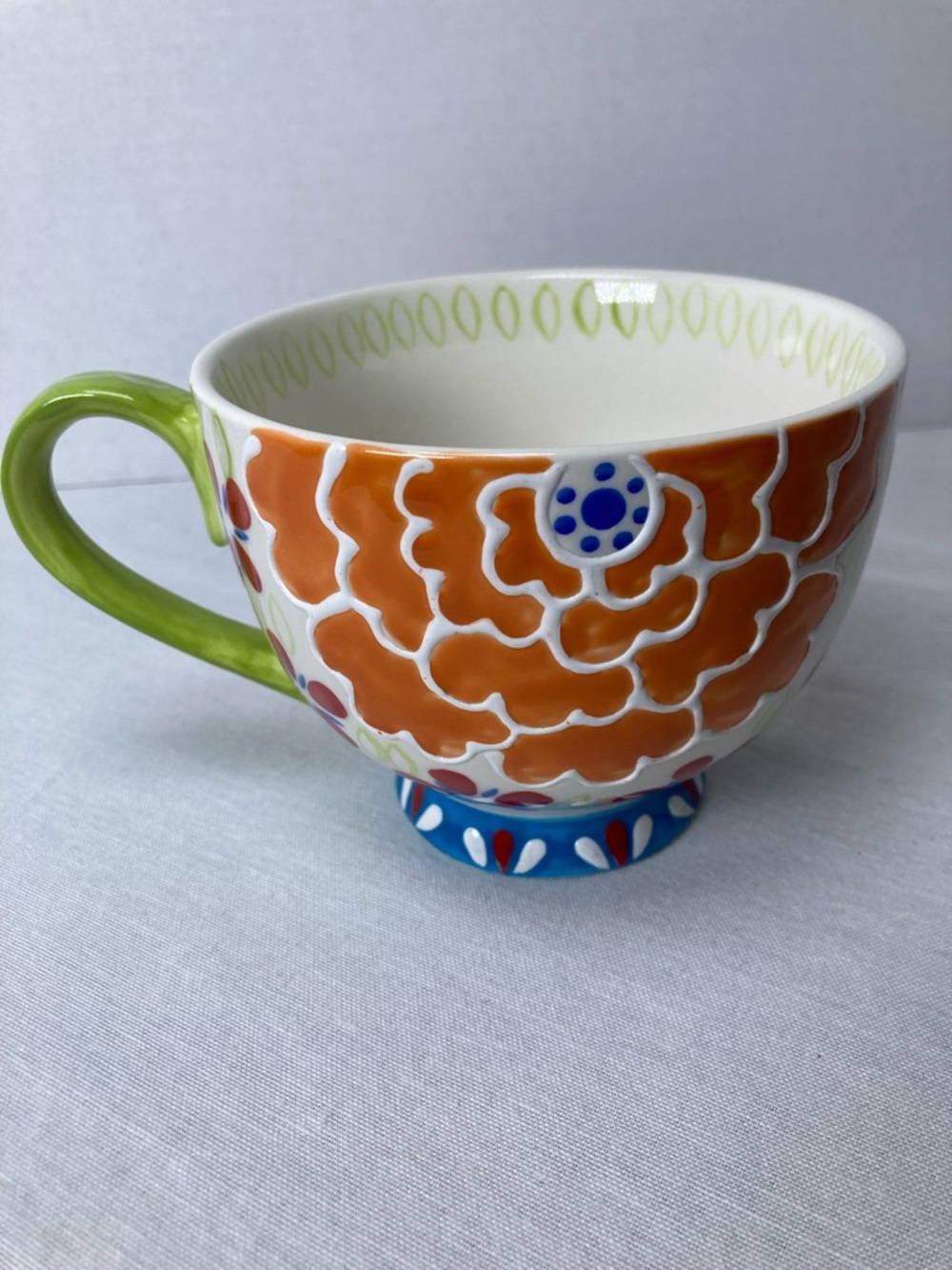 Anthropologie Dutch Wax Mug by Coastline Imports Floral Handpainted